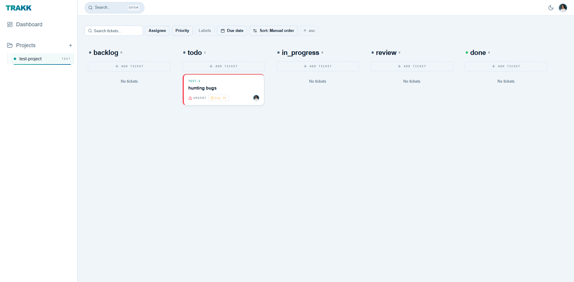The Trakk demo app, a lightweight issue tracker