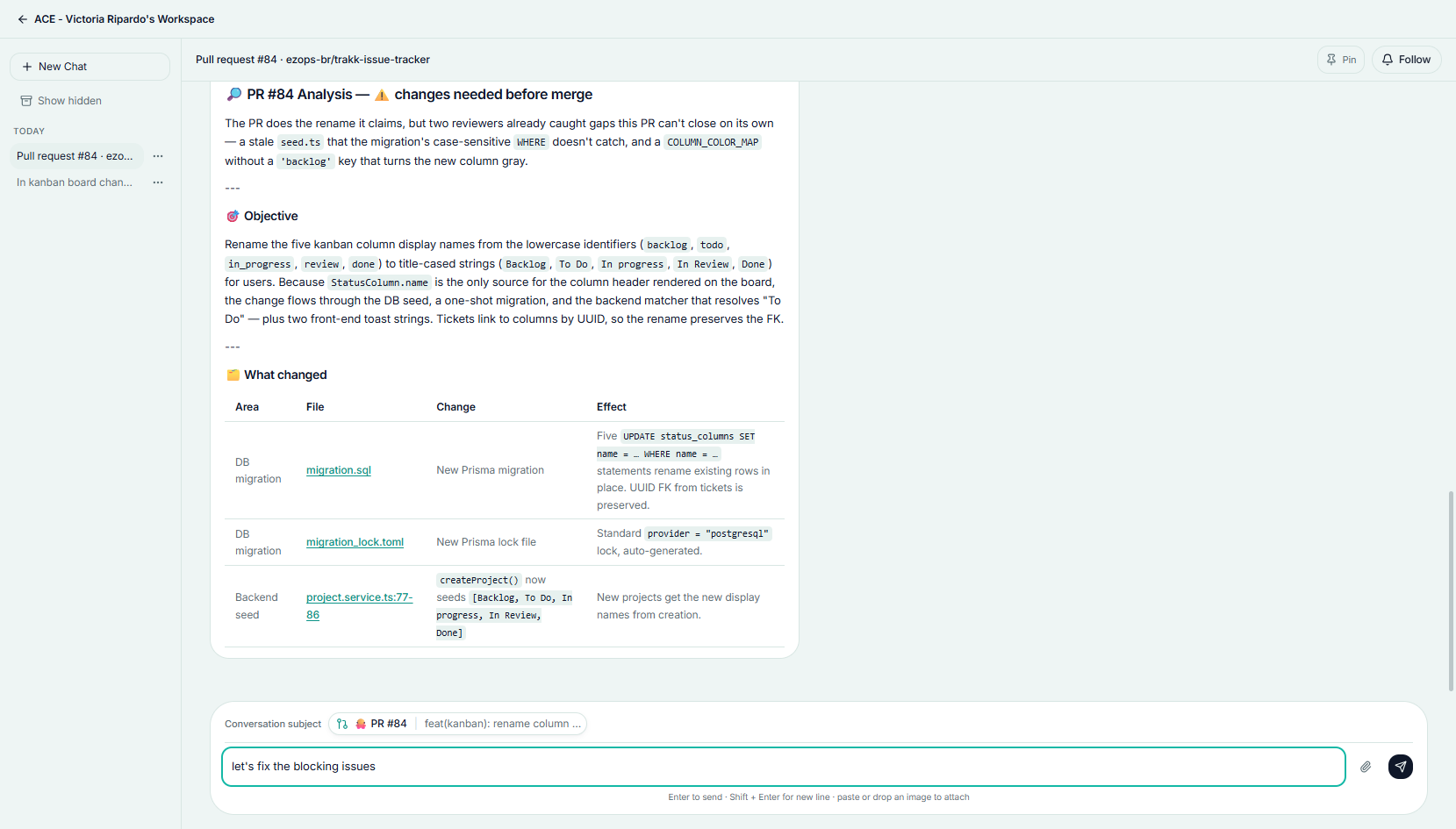 ACE's AI code-review report for a pull request, opened for discussion